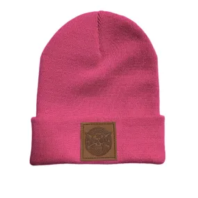 10 Year Anniversary Eco Leather Patch Beanie  (Fluo Pink)