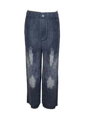 1240008 Denim Printed Flare Pleated Pants *Last Piece