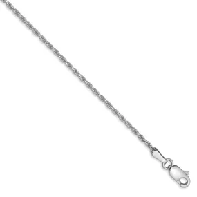 1.3mm, 10k White Gold Diamond Cut Solid Rope Chain Anklet or Bracelet