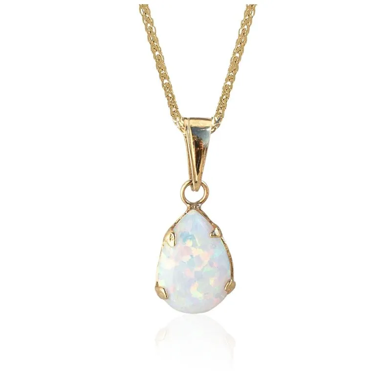 14K Gold Opal Pendant, 7x10mm, October Birthstone Necklace