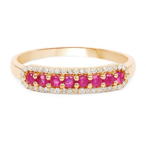 14K Yellow Gold Genuine Ruby & Diamond Ladies Ring 0.47cts