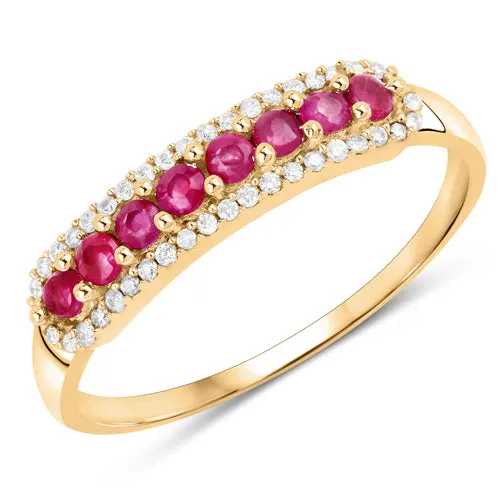 14K Yellow Gold Genuine Ruby & Diamond Ladies Ring 0.47cts