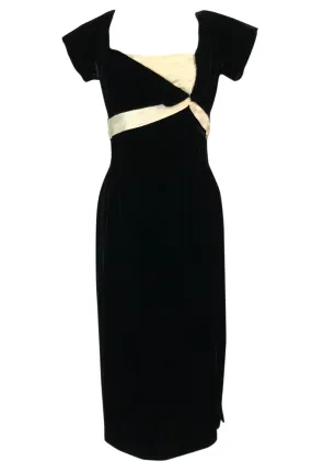 1950s Ceil Chapman Black Velvet & Ivory Silk Satin Wiggle Dress