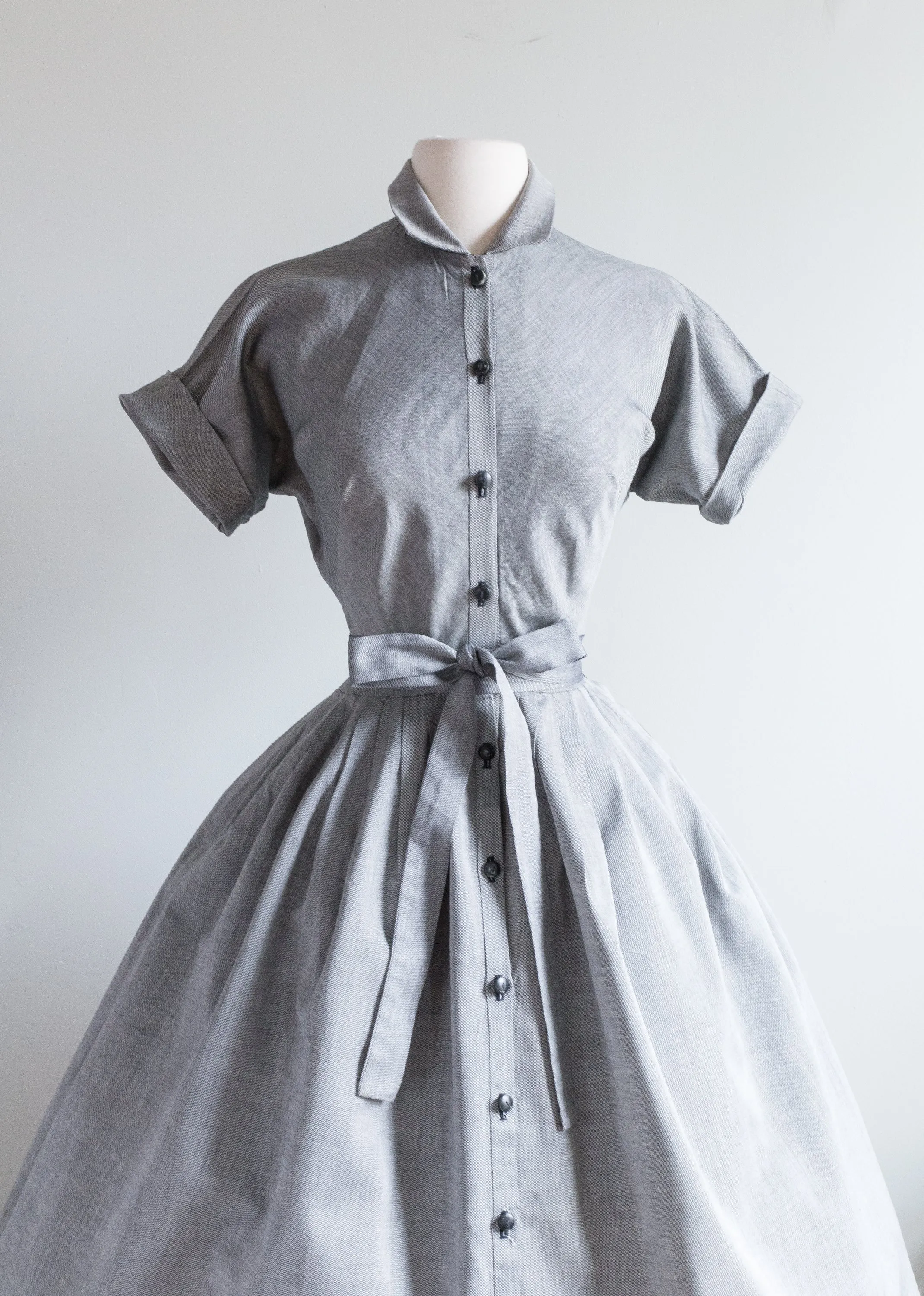 1950's Claire McCardell Classic Grey Cotton Day Dress / Small