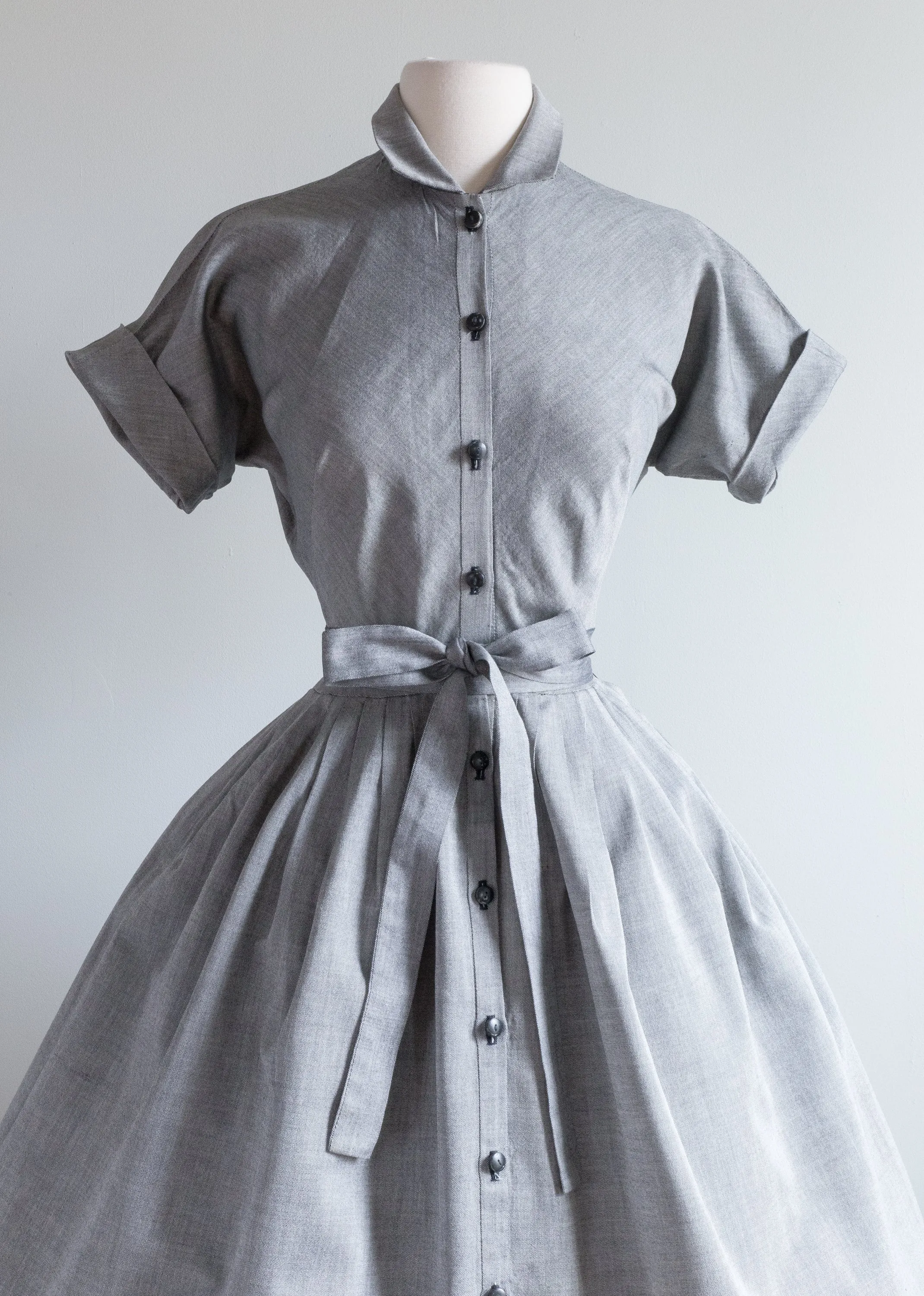 1950's Claire McCardell Classic Grey Cotton Day Dress / Small