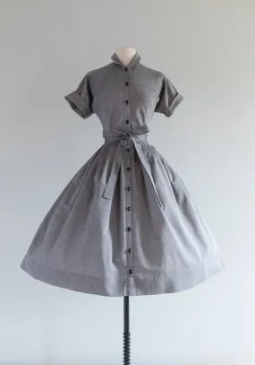 1950's Claire McCardell Classic Grey Cotton Day Dress / Small