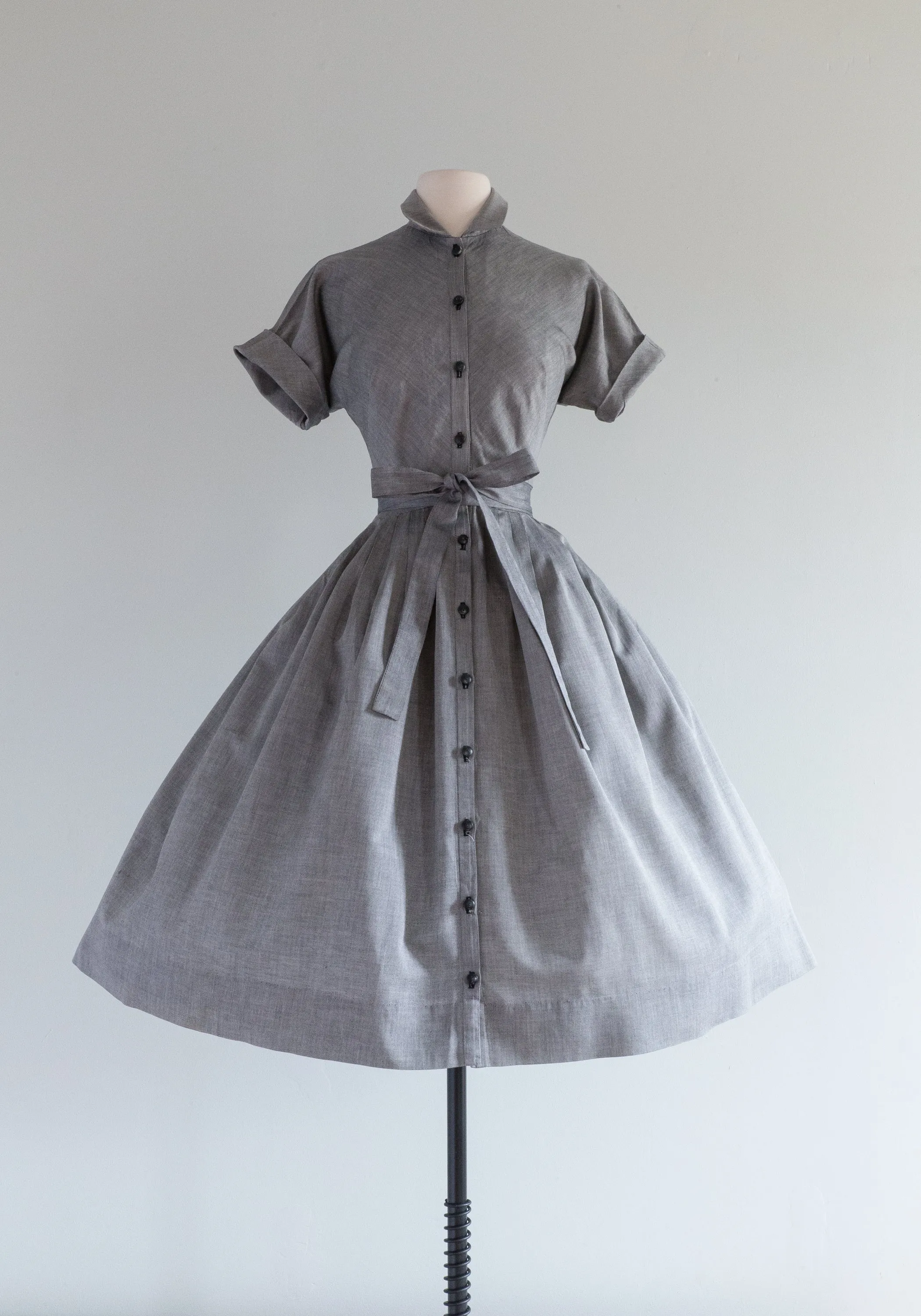 1950's Claire McCardell Classic Grey Cotton Day Dress / Small