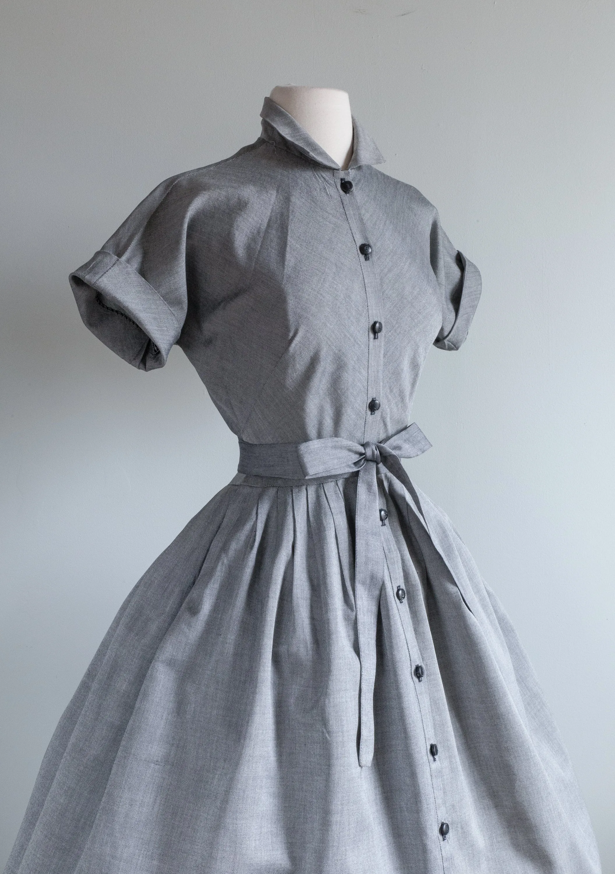 1950's Claire McCardell Classic Grey Cotton Day Dress / Small