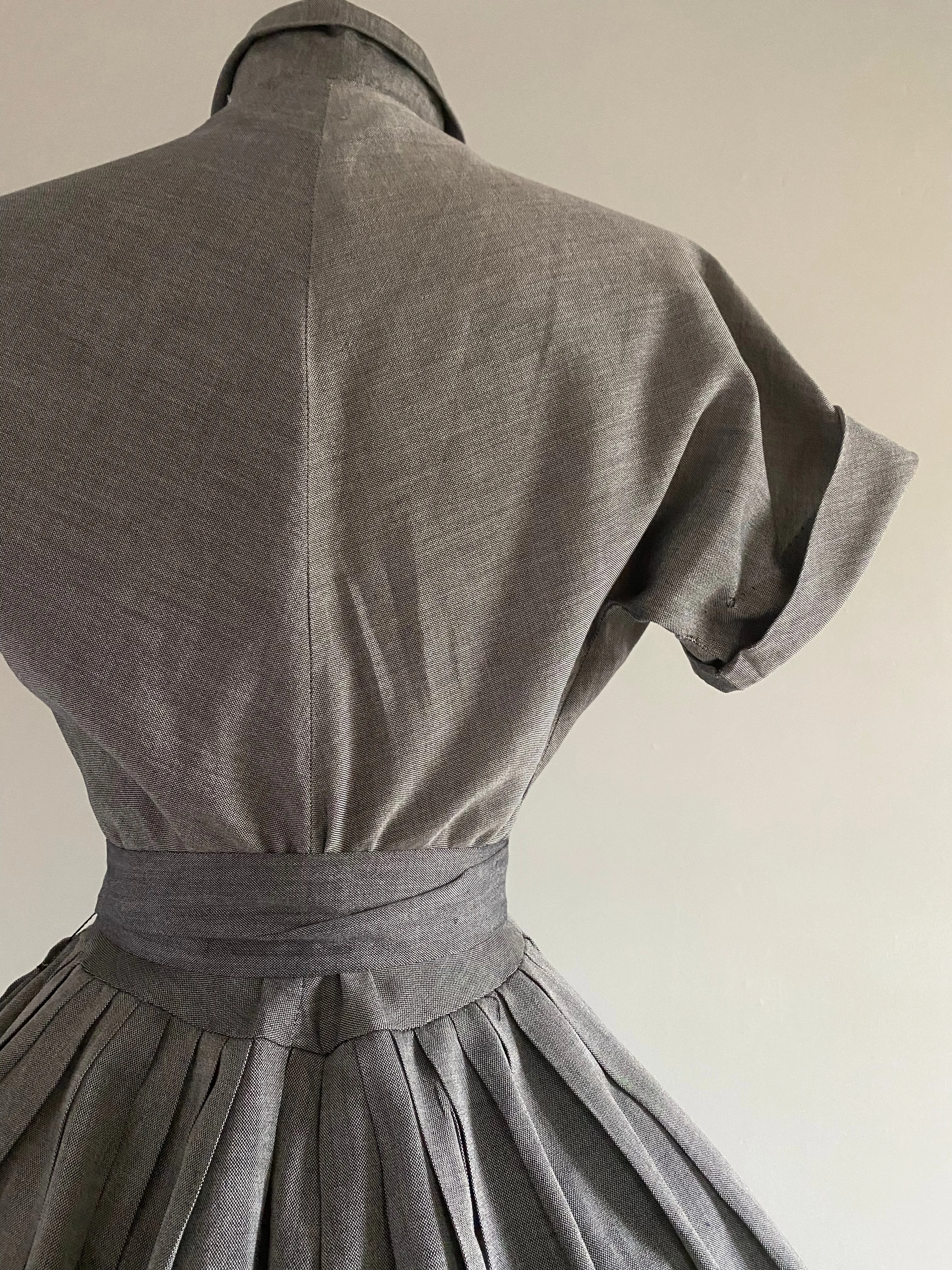 1950's Claire McCardell Classic Grey Cotton Day Dress / Small