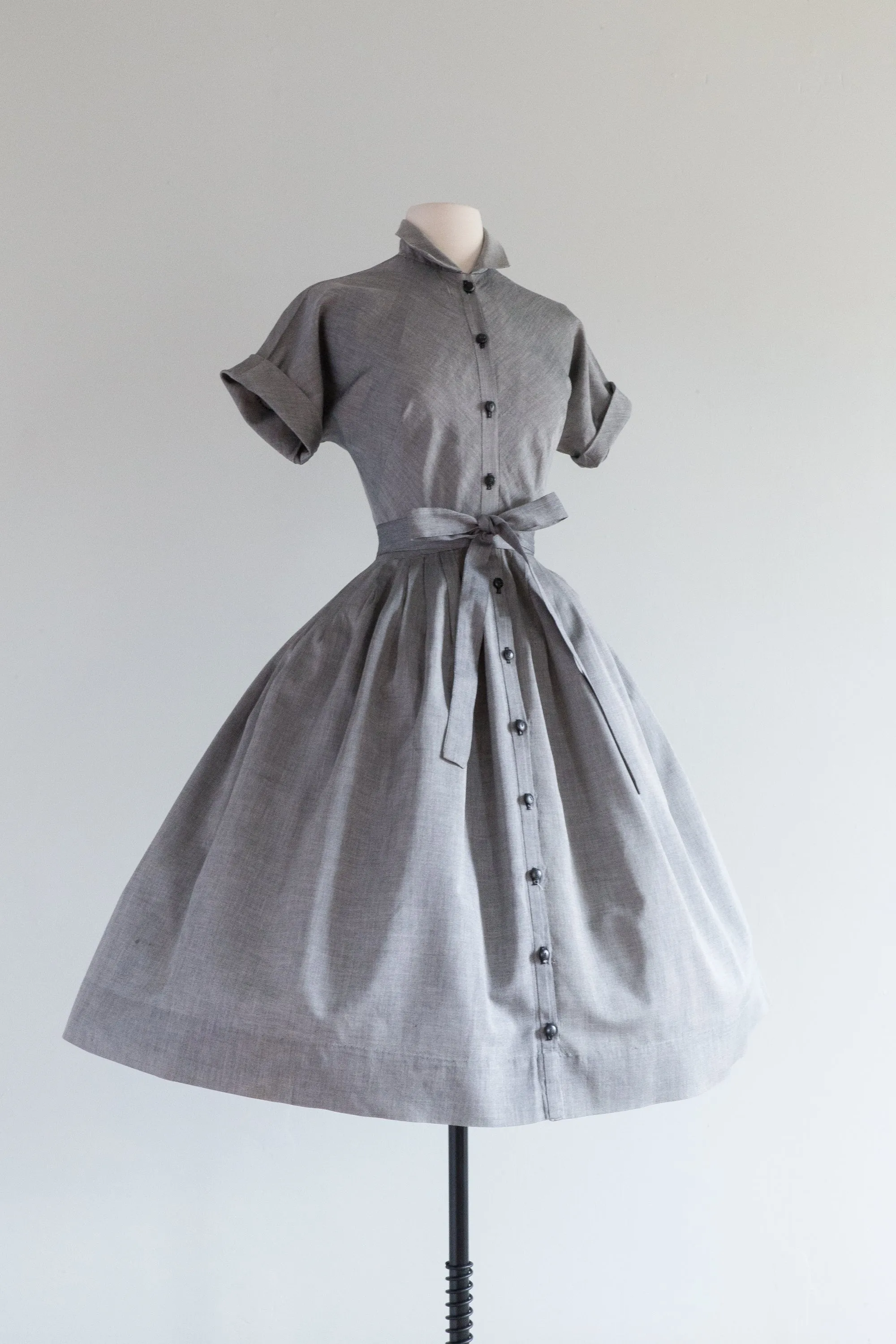 1950's Claire McCardell Classic Grey Cotton Day Dress / Small