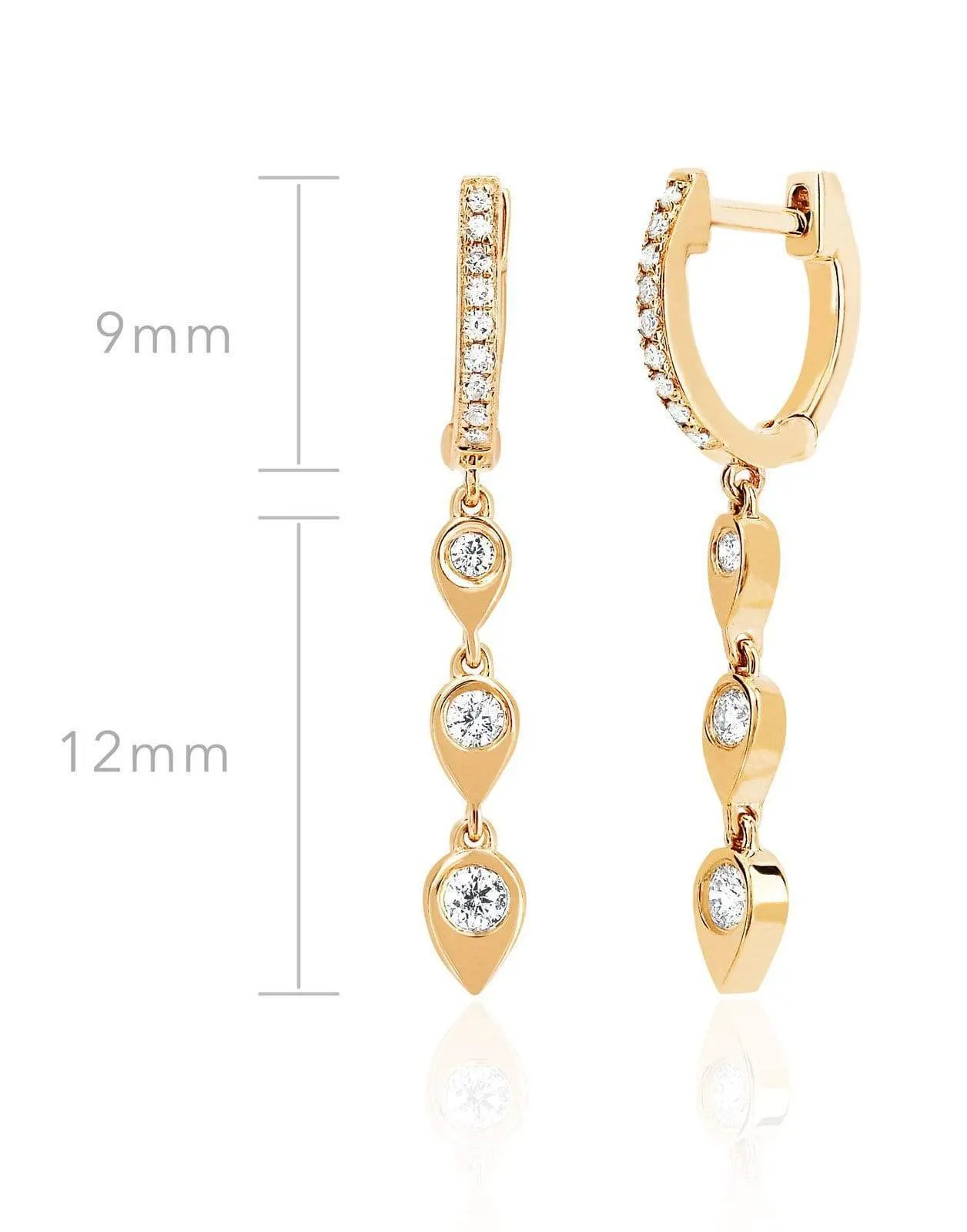 3 Diamond Teardrop Huggie Earrings