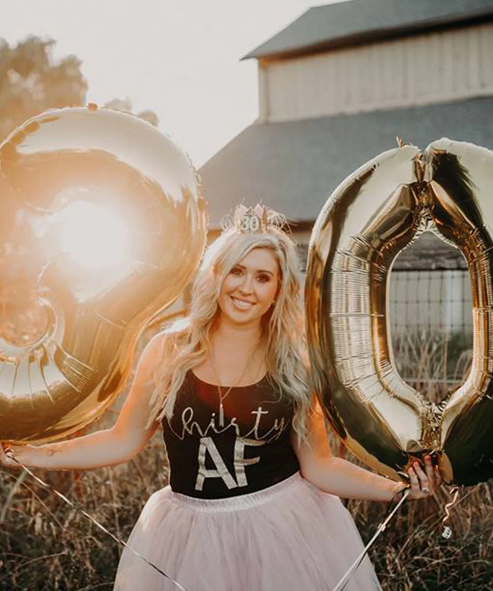 30th Thirty Birthday Tank Woman 30 AF 30 th Shirt Black Gold Glitter