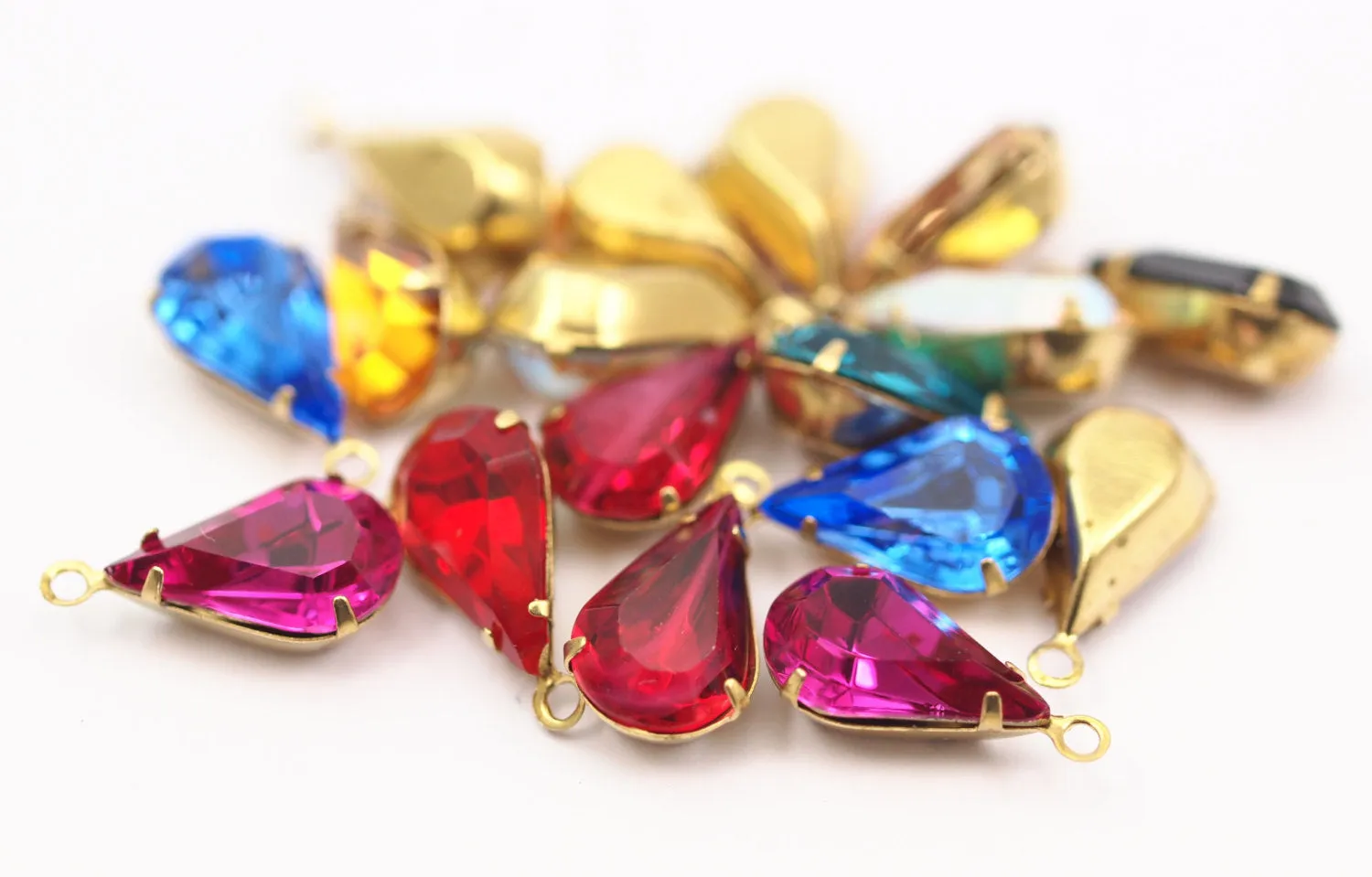 5 Light Siam Swarovski Crystal Drop With Raw Brass Prong Setting 13x8 Mm Y130