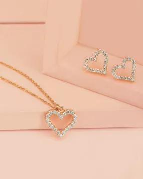 925 Sterling Silver 18kt Rose Gold Plated with CZ Heart Necklace and Earring for women