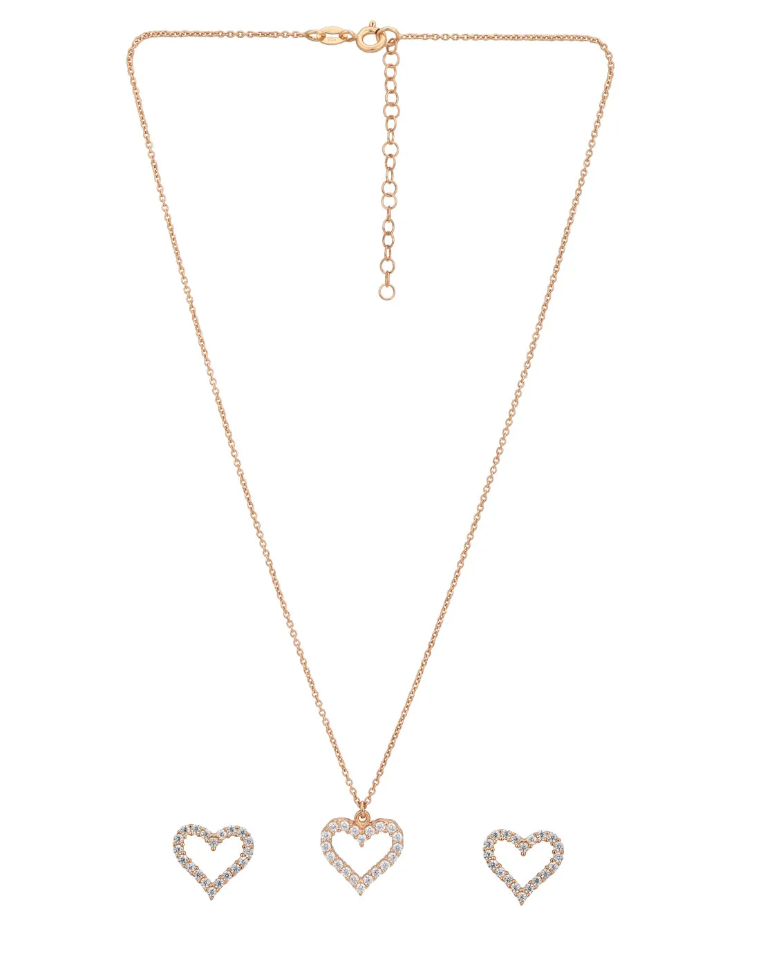 925 Sterling Silver 18kt Rose Gold Plated with CZ Heart Necklace and Earring for women