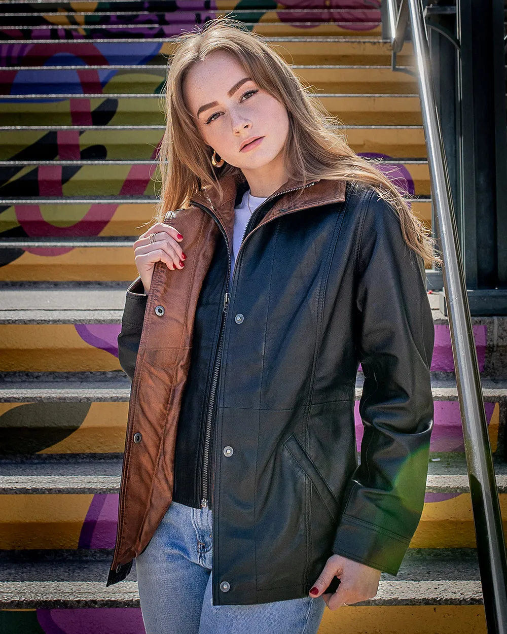 Adeline Black Leather Car Coat