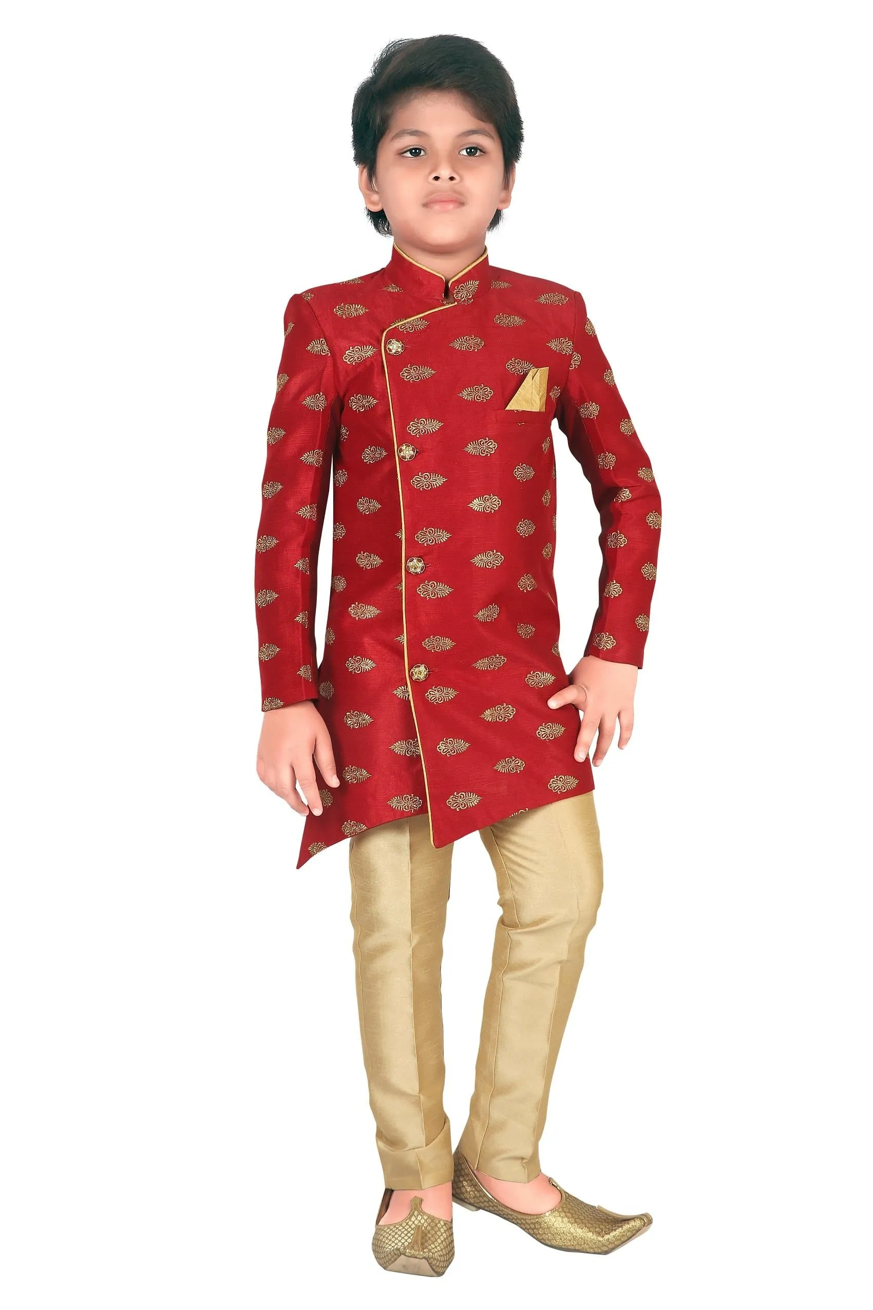 Ahhaaaa Ethnic Printed Embroidery Sherwani and Pyjama for Boys