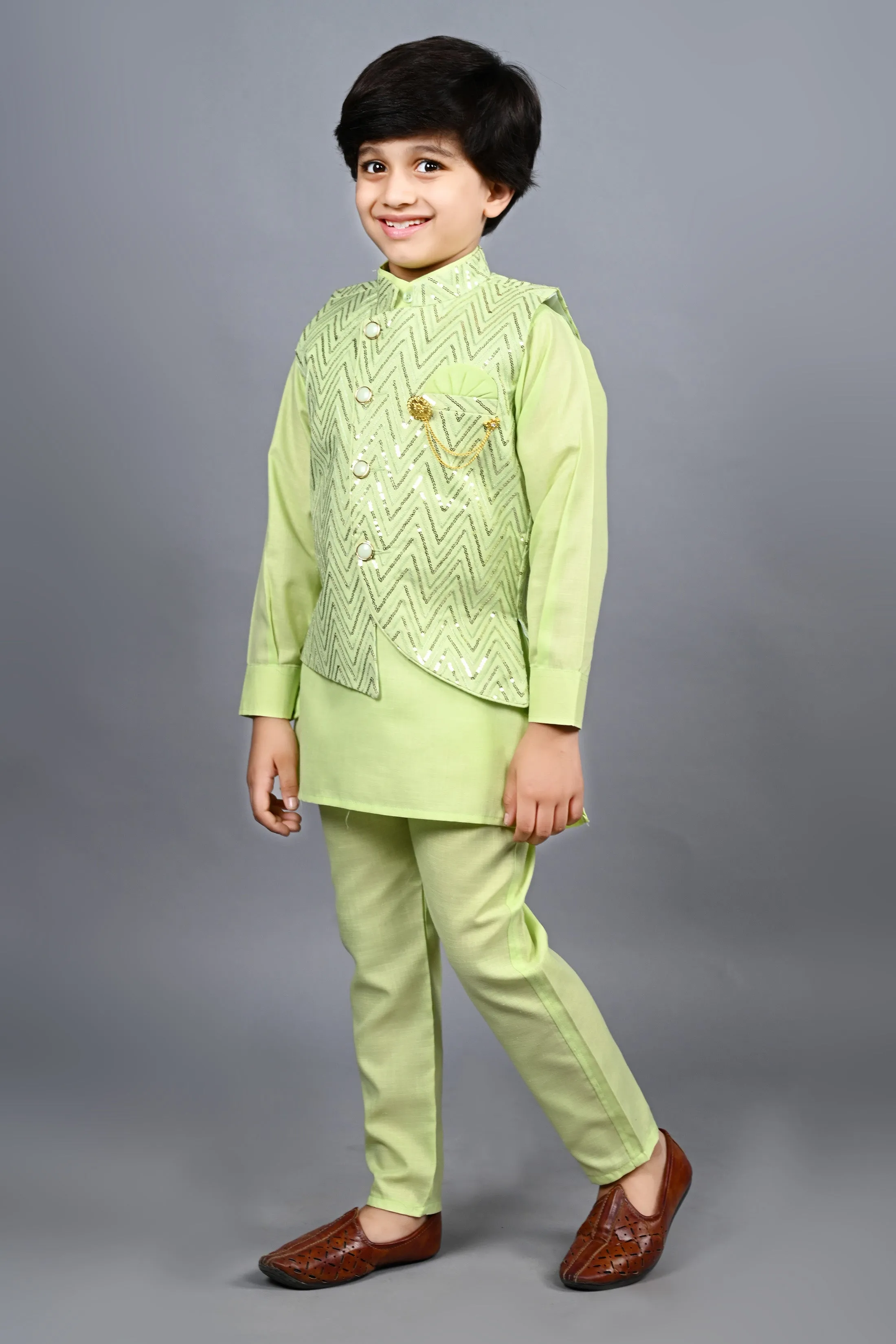 Ahhaaaa Kids Bollywood Style Print Indo-Western Sherwani Set For Boys