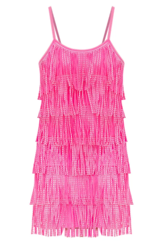 Always Have Fun Fuchsia Studded Fringe Mini Tank Dress