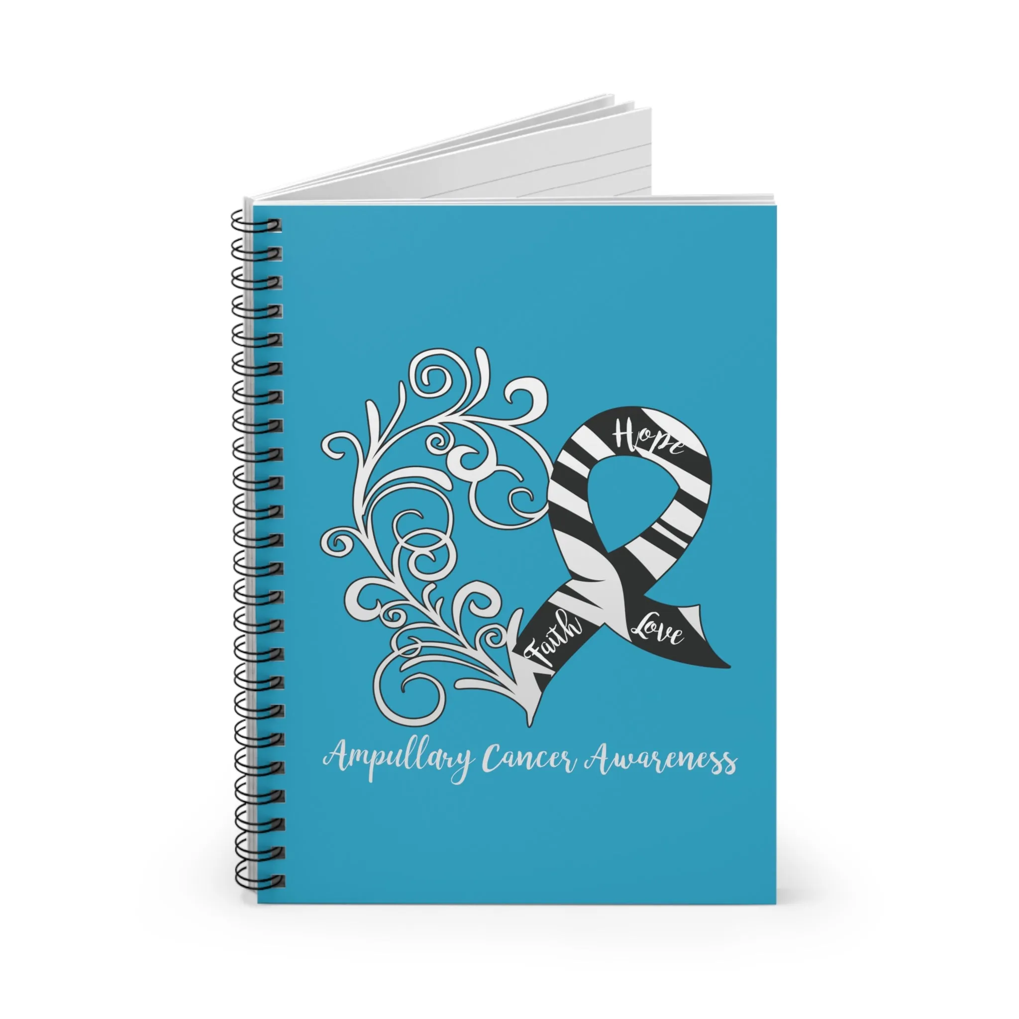 Ampullary Cancer Awareness Heart "Aqua" Spiral Journal - Ruled Line