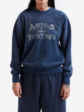 Aries Aged Aries and Destroy Diamante Sweatshirt - Navy