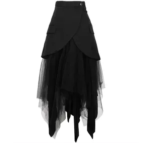 Asymmetrical Patchwork Mesh Skirt For Women High Waist Plus Sizes Skirts Female Fashion Clothes Spring