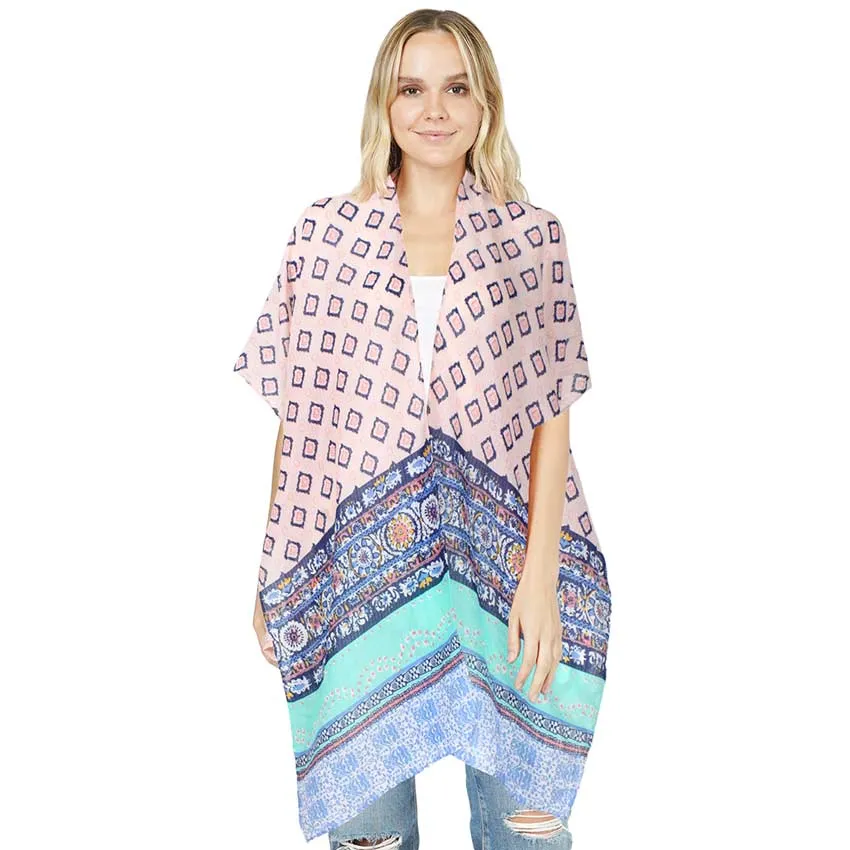 Attractive Abstract Patterned Cover Up Kimono Poncho