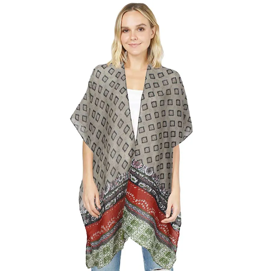 Attractive Abstract Patterned Cover Up Kimono Poncho