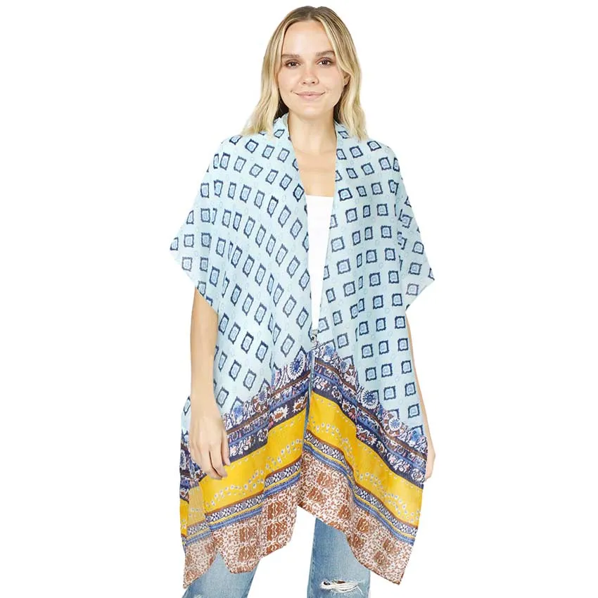 Attractive Abstract Patterned Cover Up Kimono Poncho