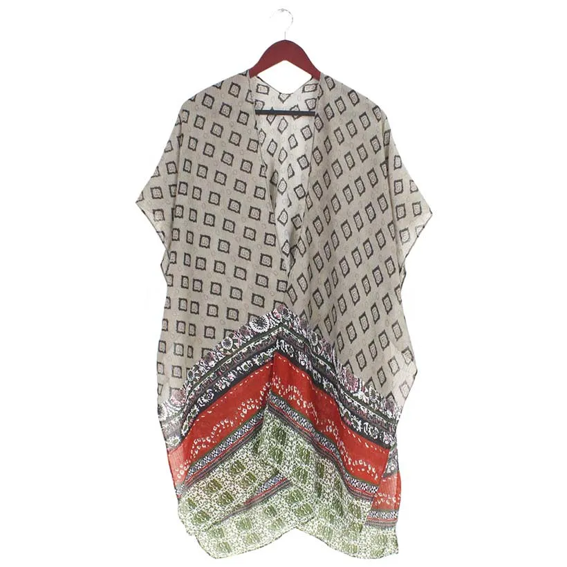 Attractive Abstract Patterned Cover Up Kimono Poncho