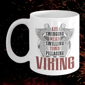 Axe Swinging Viking White Mug