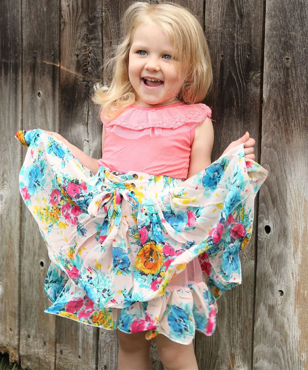 Baby Girl Dress with Pink Top and Colorful Floral Print Bottom