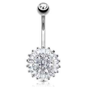 Baguette Spinner Belly Ring in 14K White Gold