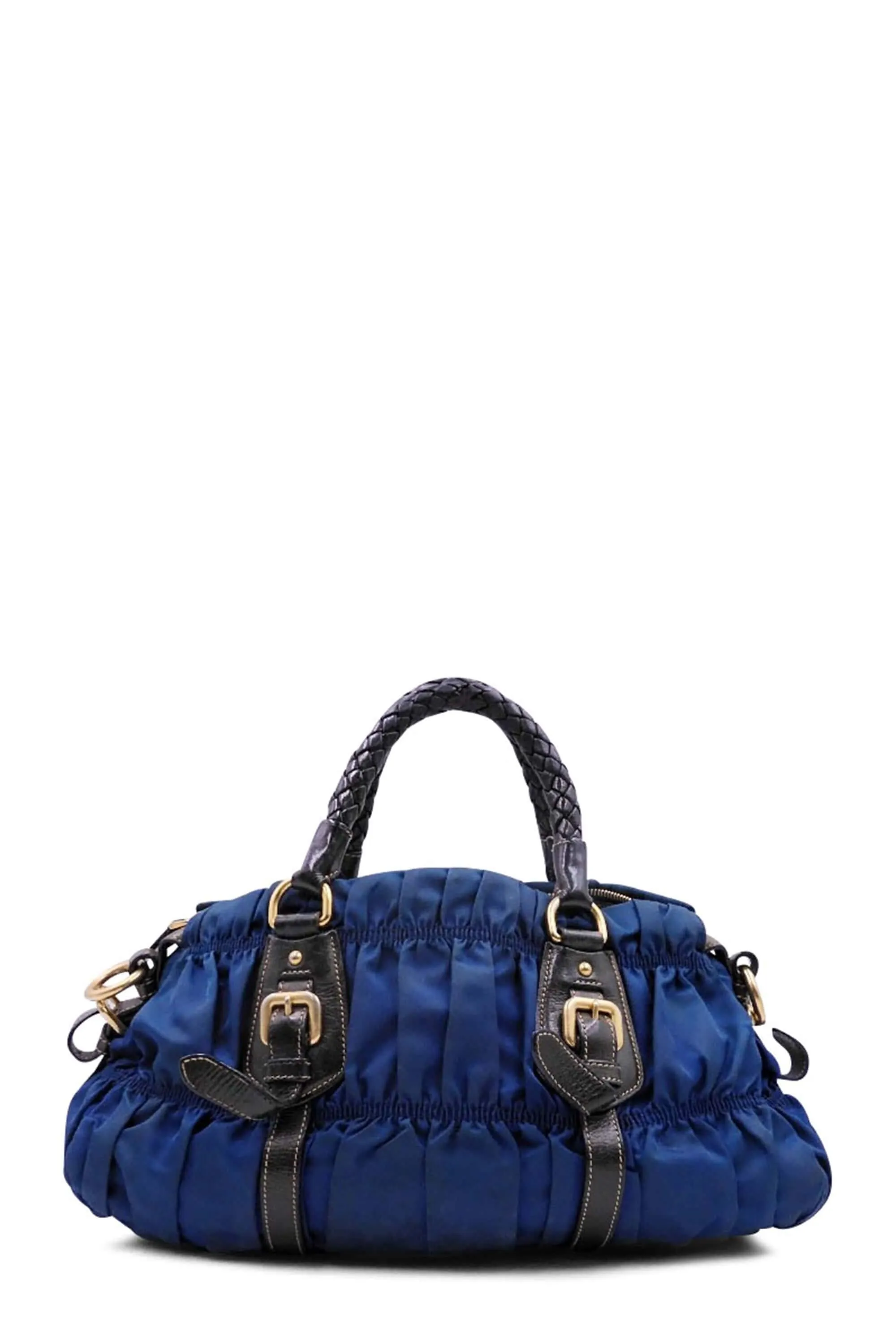 Bauletto Tessuto Braided Top Handle Bag Blue Black