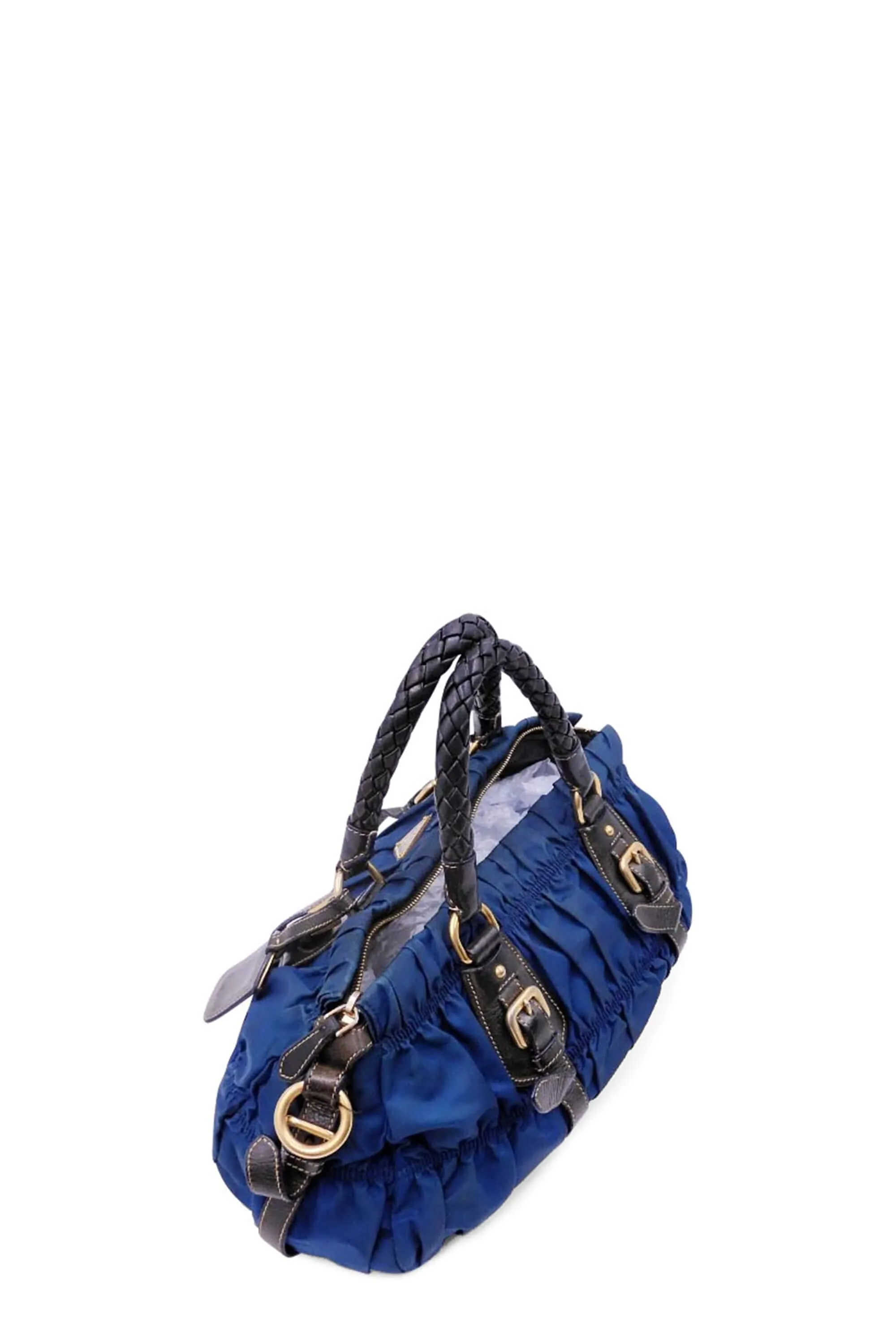 Bauletto Tessuto Braided Top Handle Bag Blue Black