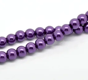 Beads Glass Round Pearl Painted 8mm Strand 16 Purple