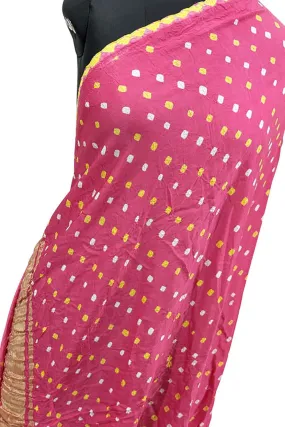 Beautiful Pink Bandhani Silk Dupatta with Tissue Border