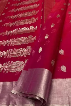 Beautiful Pink Chanderi Handloom Silk Saree