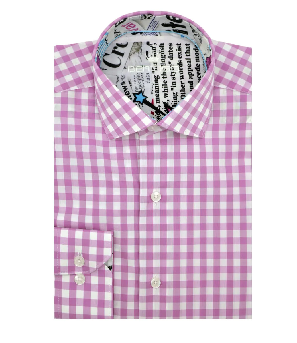 Bertigo Shirt | Oscar-52 Purple White Check Plaid