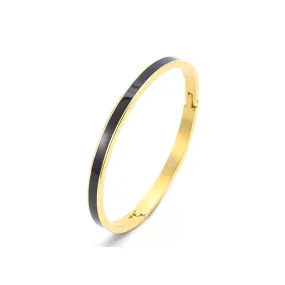 BG301GB B.Tiff "The Hamptons" Black Enamel Gold Plated Stainless Steel Bangle Bracelet