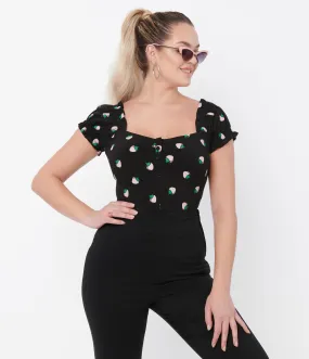 Black and Strawberry Print Loretta Top