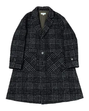 Black Check Wool Raglan Overcoat