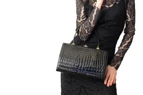 Black crocodile skin frame handbag