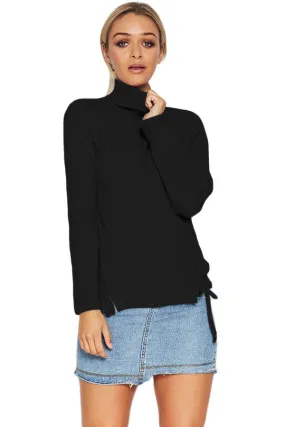 Black High Neck Long Sleeves Braided Sweater