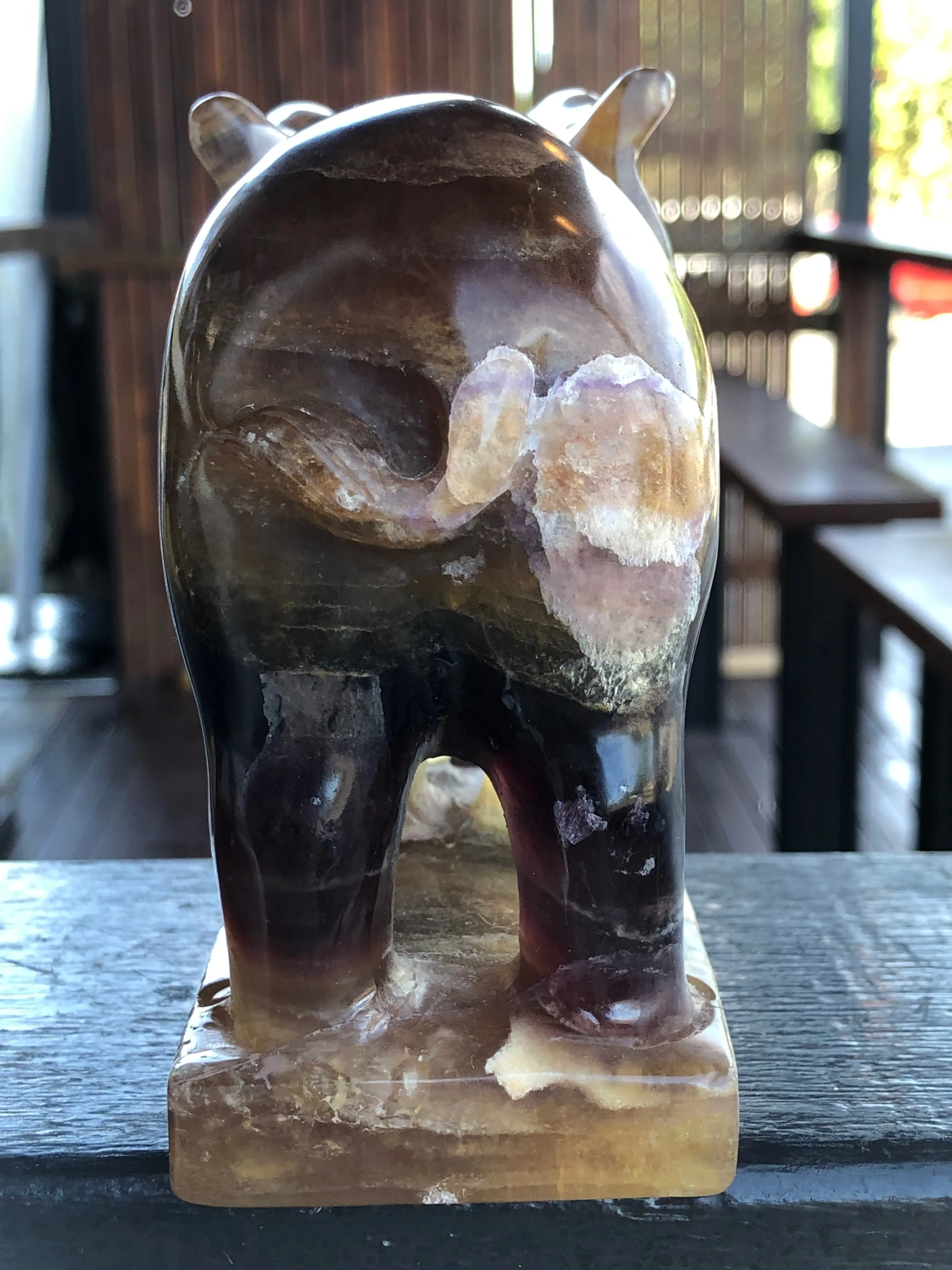 Black, Magenta and Yellow Banded Fluorite Elephant [1k1076]