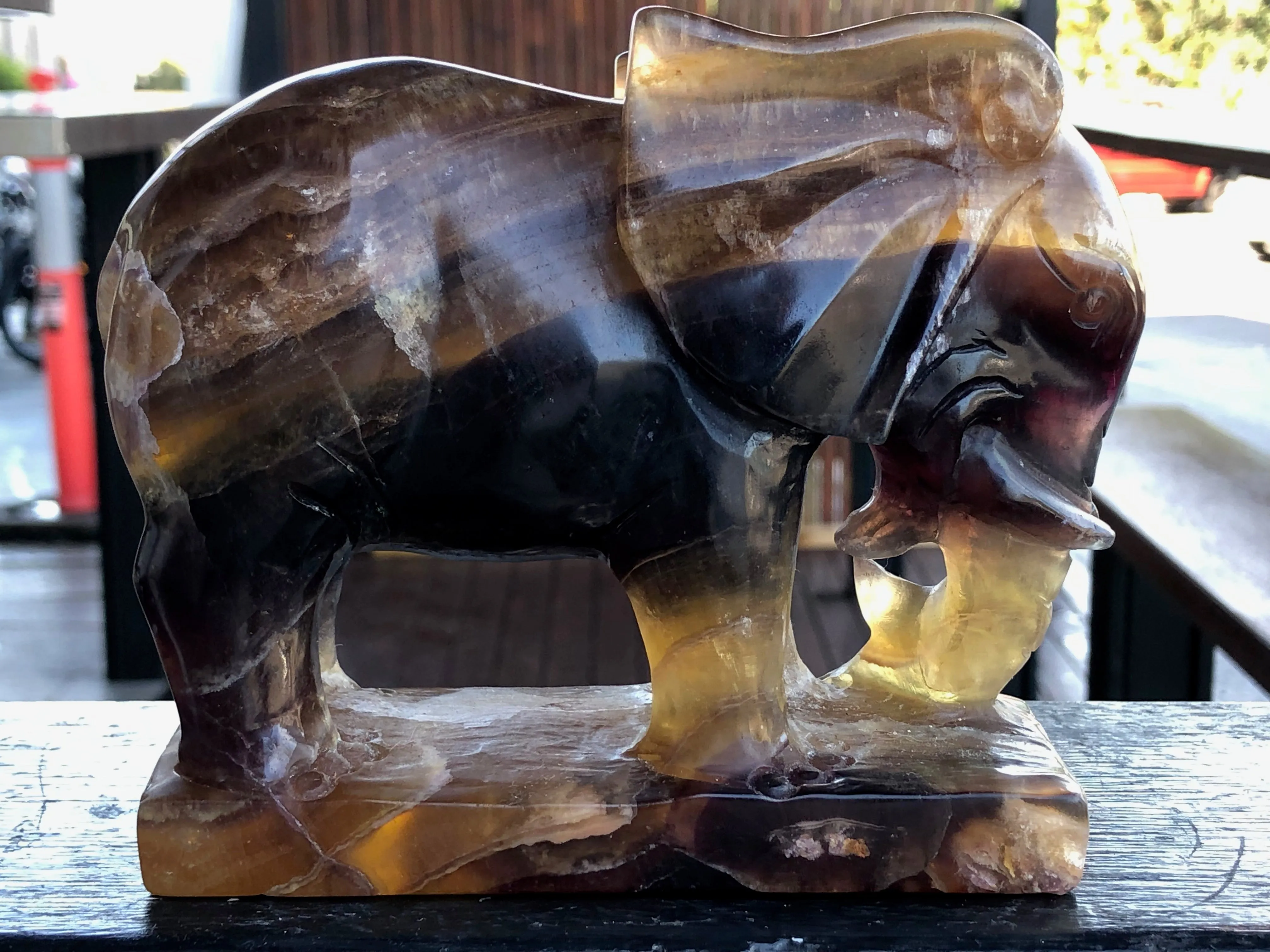 Black, Magenta and Yellow Banded Fluorite Elephant [1k1076]