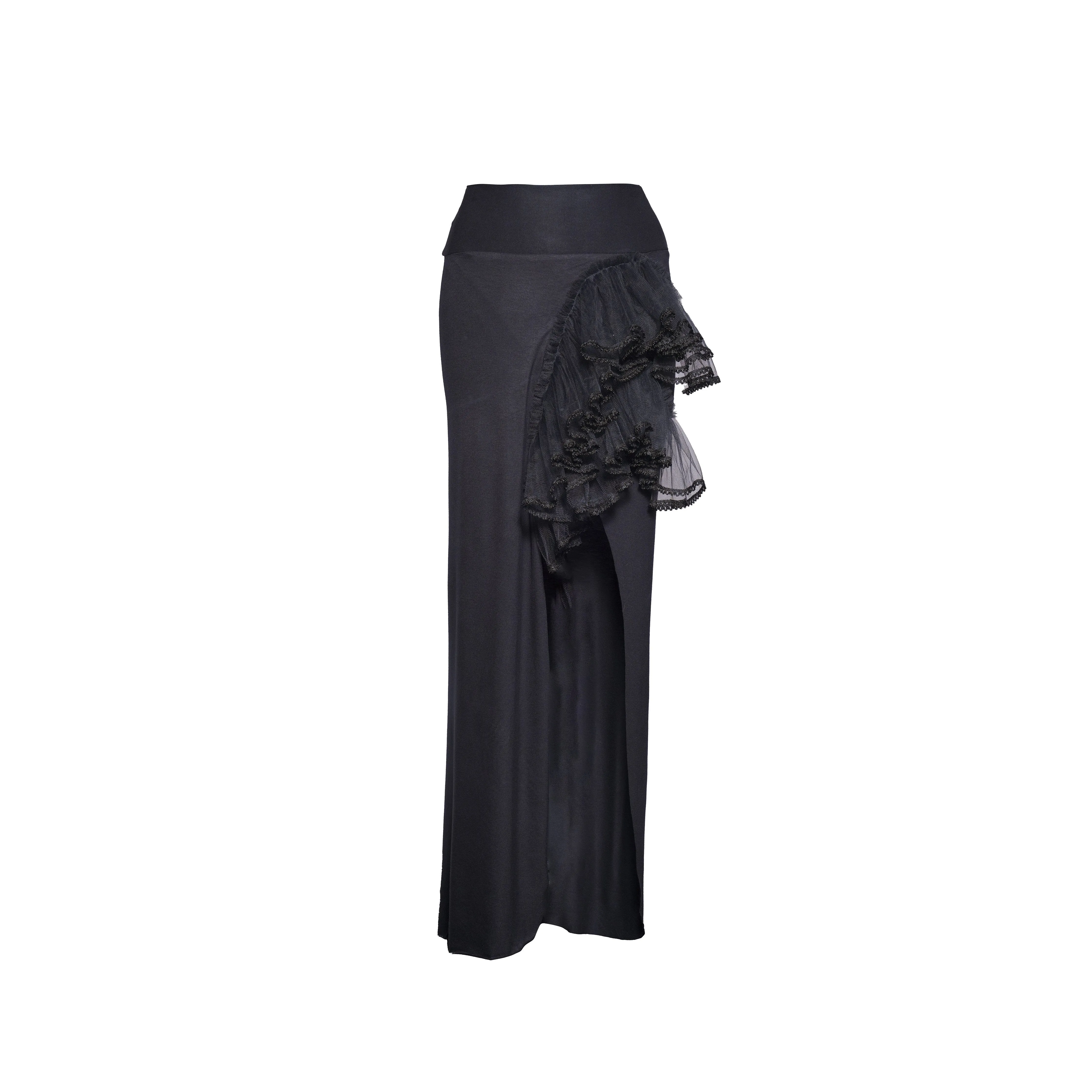 Black Modal Soft Jersey Tulle & Lace Skirt