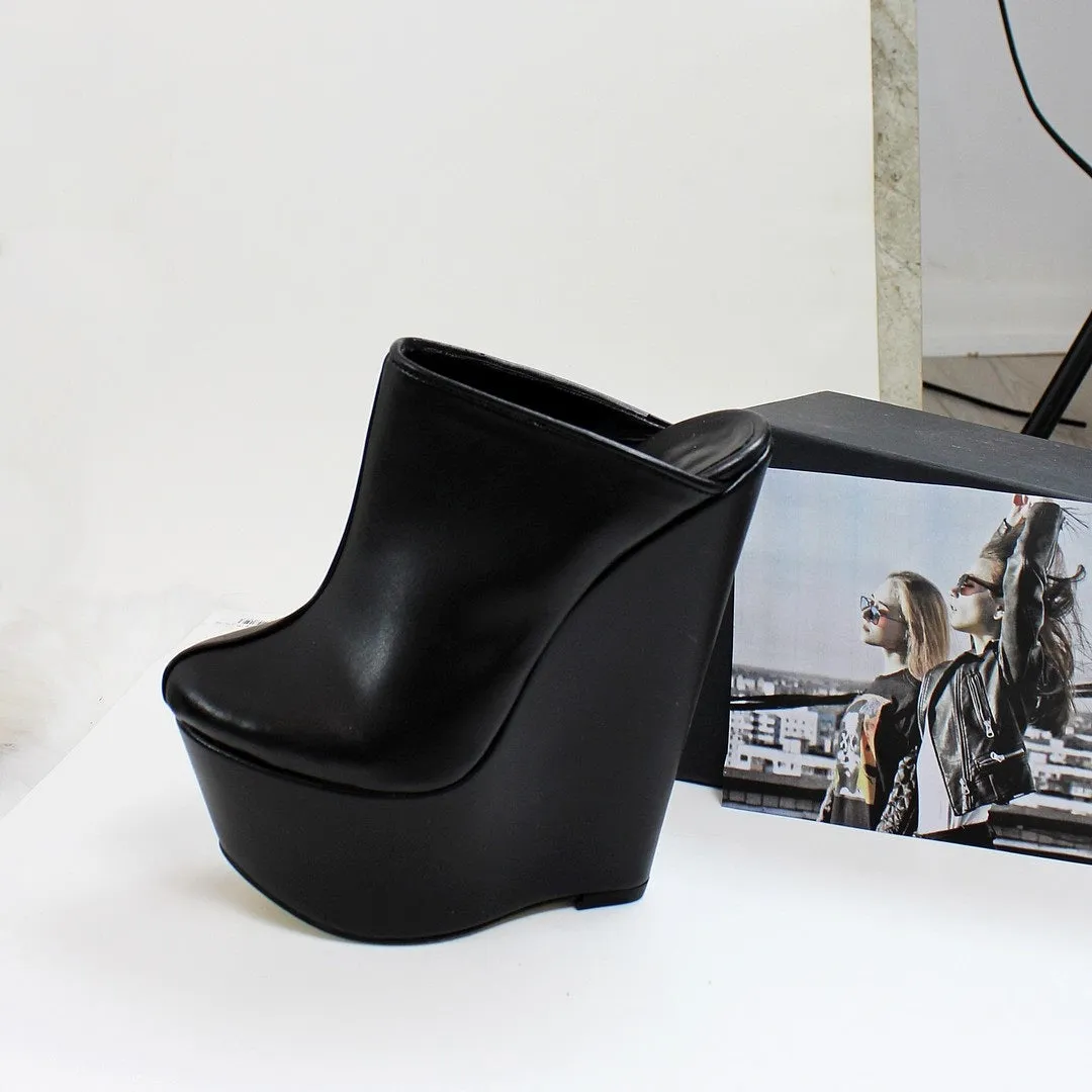 Black Sabo 16 cm Heel Wedge Mules