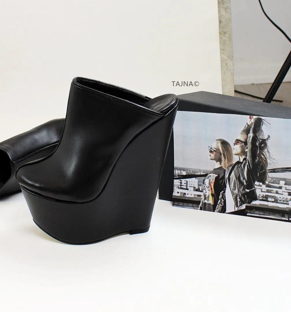 Black Sabo 16 cm Heel Wedge Mules