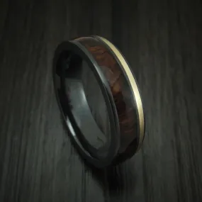 Black Titanium and Gold Men's Ring with Hardwood Inlay Custom Made